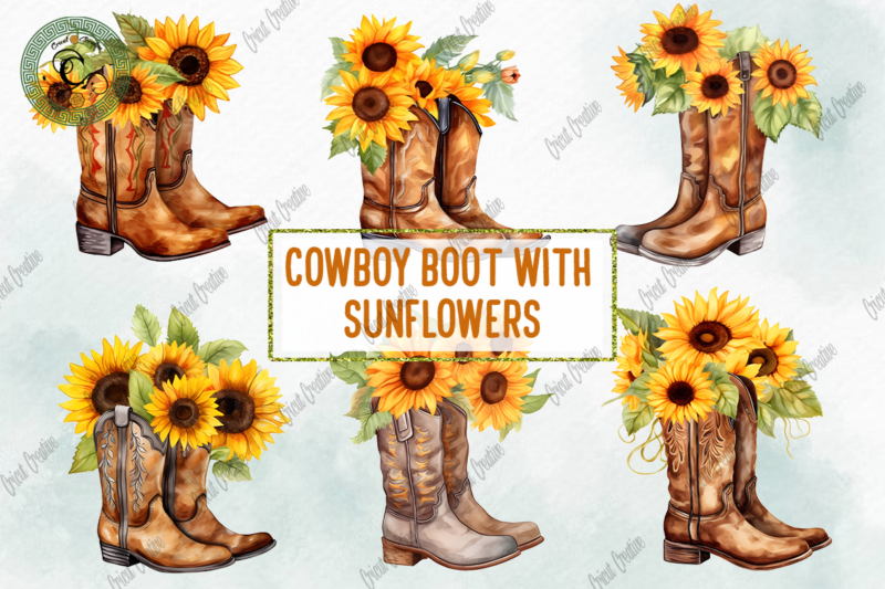 Cowboy Boot With Sunflower PNG Sublimation