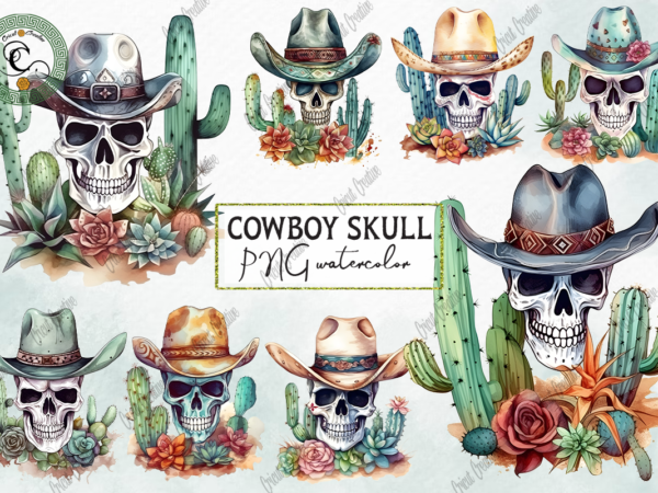 Cowboy skull with cactus png sublimation t shirt vector file