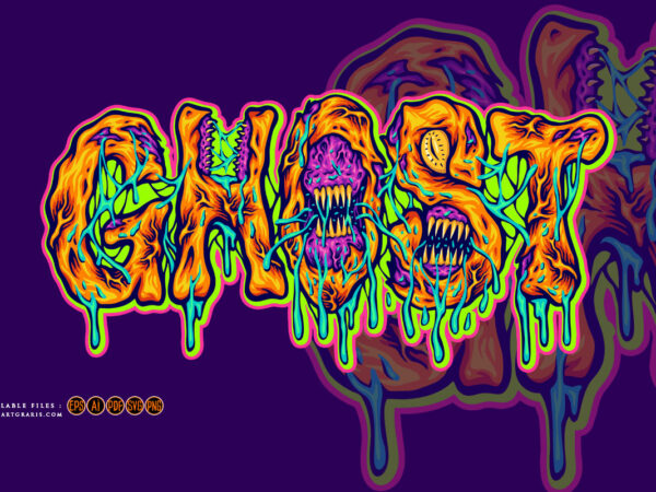 Creepy ghost word typeface with monster effect illustration t shirt vector file