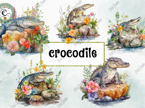 Crocodile bundle watercolor png sublimation t shirt vector file