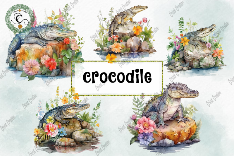Crocodile Bundle Watercolor PNG Sublimation