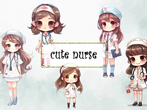 Cute nurse bundle png watercolor design Cute nurse bundle png watercolor design