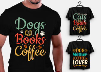 Dog Cat Book Coffee T-Shirt Design