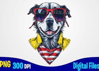 Happy dog, 4th of july, stars and stripes, independence day png sublimation t shirt design