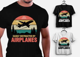 Easily Distracted by Airplanes T-Shirt Design