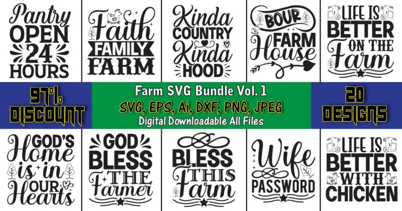 Farm SVG Bundle Vol. 1, Farm,Farm t-shirt,Farm svg design,Farm SVG Bundle, farmhouse svg, farm animal svg, farm life svg,svg designs, svg quotes, svg sayings, chicken svg, cow svg, heifer,farm svg