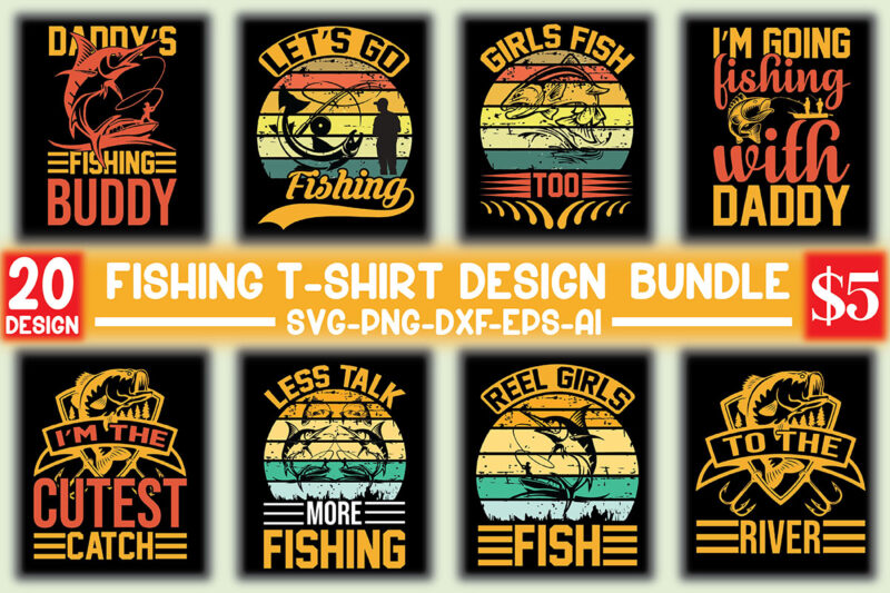 Fishing T-shirt Design Bundle