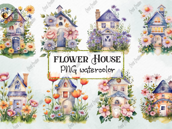 Flower house bundle png watercolor design