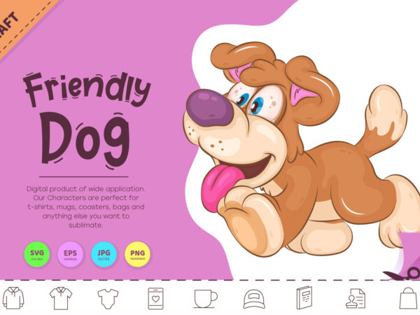 Friendly cartoon dog. clipart. t shirt graphic design