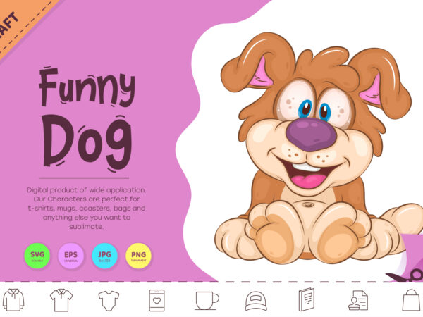 Funny cartoon dog. clipart. t shirt graphic design