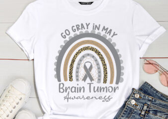 Go Gray in May Shirt, Brain Cancer Shirt, Gray Ribbon, Boho Rainbow, Brain Tumor Awareness Month, Leopard Print, Cancer Support Shirt PC