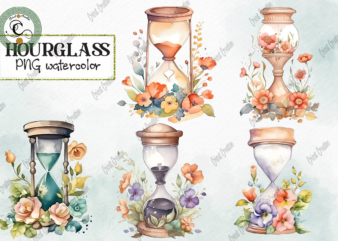 Hourglass With Flower PNG Watercolor Sublimation