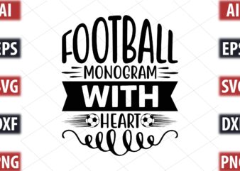Football Monogram with heart t shirt graphic design