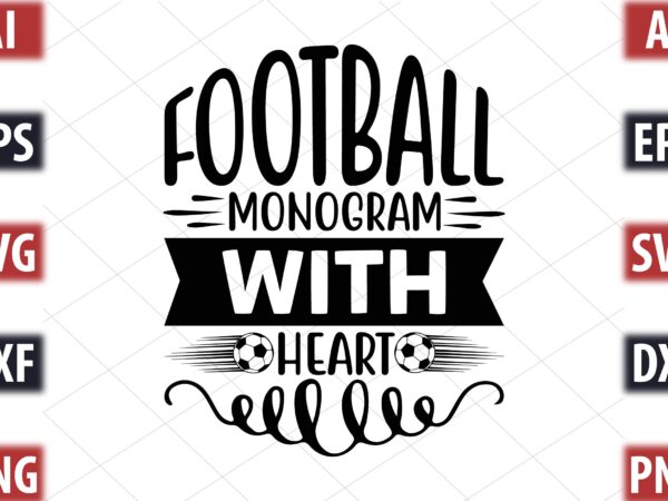 Football monogram with heart t shirt graphic design