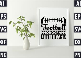Football Monogram with hearts t shirt graphic design