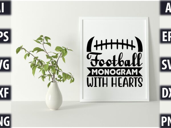 Football monogram with hearts t shirt graphic design