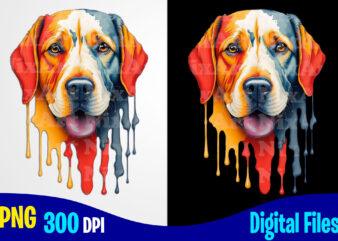 Labrador retriever, colorful happy dog, watercolor dripping paint png sublimation t shirt design