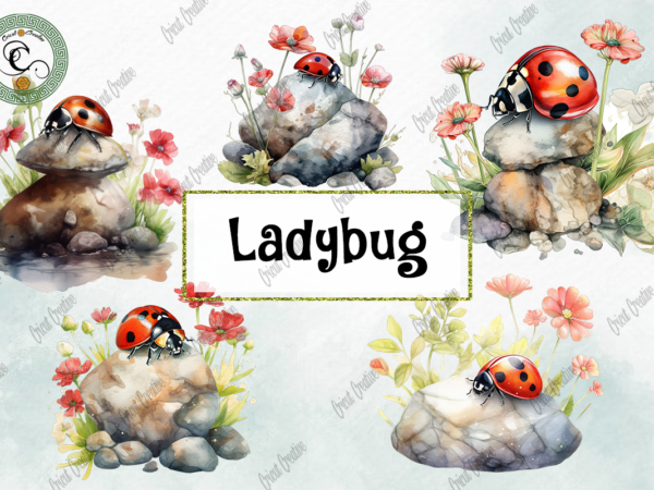 Ladybug with flower png watercolor design