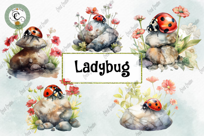 Ladybug With Flower PNG Watercolor Design