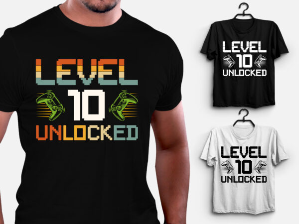 Level 10 unlocked gamer birthday t-shirt design