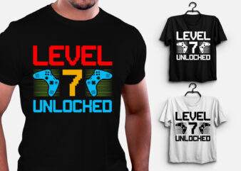 Level 7 Unlocked Video Gamer Birthday T-Shirt Design