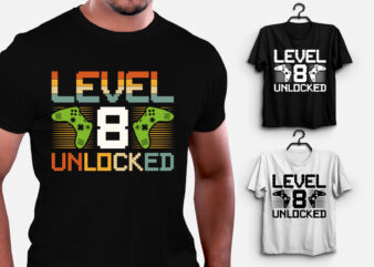 Level 8 Unlocked Gamer Birthday T-Shirt Design