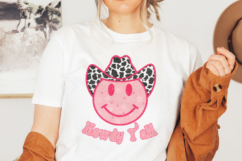 Howdy Y’all Pink – western smiley face PNG