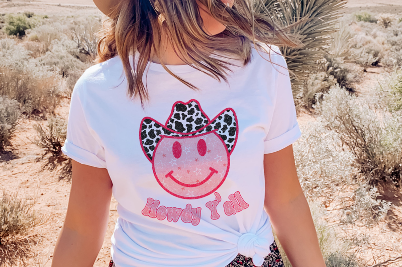 Howdy Y’all Pink – western smiley face PNG