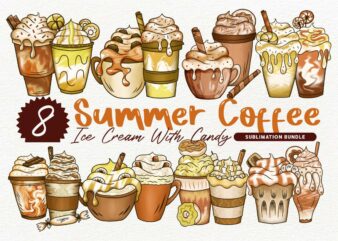 Summer Coffee Ice Cream with Candy Sublimation PNG Bundle, UNIVERSTOCK t shirt template vector