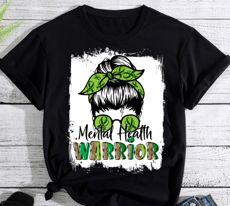 Mental Health Png, Mental Health Warrior Messy Bun Mental Health Matters Png, Green Ribbon Mental Health Awareness Png, Positive Png