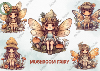 Mushroom Fairy PNG Watercolor Sublimation