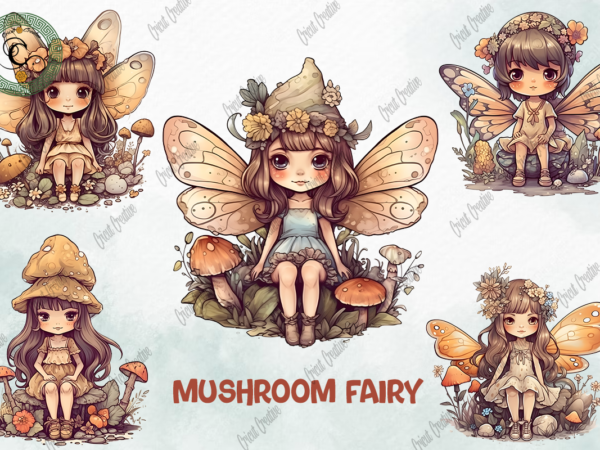 Mushroom fairy png watercolor sublimation t shirt designs for sale
