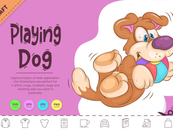 Playing cartoon dog. clipart. t shirt illustration