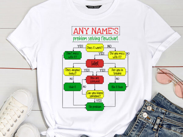 Problem solving flowchart personalised funny gift for men women colleagues – add name text, work mug gift pc t shirt illustration