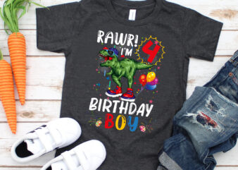 RD 4 Year Old Shirt 4th Birthday Boy T Rex Dinosaur