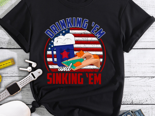 Rd american flag drinking em and sinking em vintage t shirt funny cornhole shirt