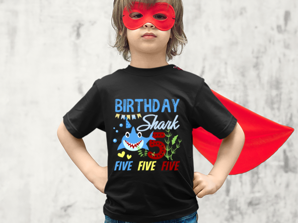 Baby cute shark 5th birthday boy girl 5 years old t-shirt