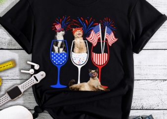 RD Cat 4th Of July Costume Red White Blue Wine Glasses