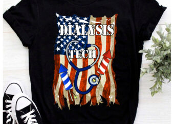 RD Dialysis Tech 4th Of July American Flag Stethoscope Sparkler T-Shirt