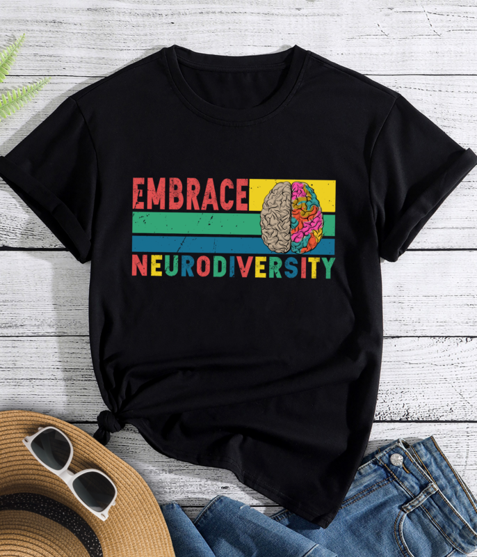 RD Embrace Neurodiversity Retro Vintage T-Shirt For Men Or Women, Brain Embrace ADHD Autism ASD T-Shirt, Neurodiversity Shirt, Awareness Shirt