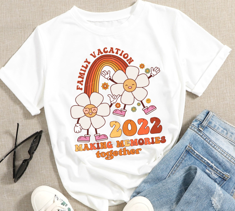 RD Family Vacation 2022 Making Memories Together Retro Rainbow T-Shirt