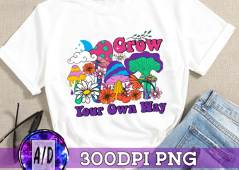 RD Grow your own way png – Mushroom sublimation – Groovy mushroom png – Hippie flower – Hippie png – Digital download – Vintage sublimation