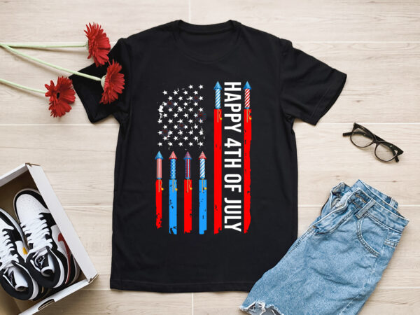Rd happy 4th of july american flag fireworks patriotic outfits t-shirt