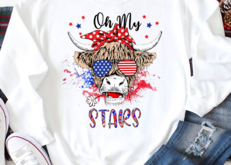 RD Highland Cow, 4th of July, digital download png jpeg