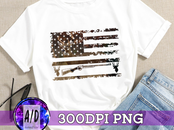 Rd hunting american flag – deer hunting print on back t-shirt