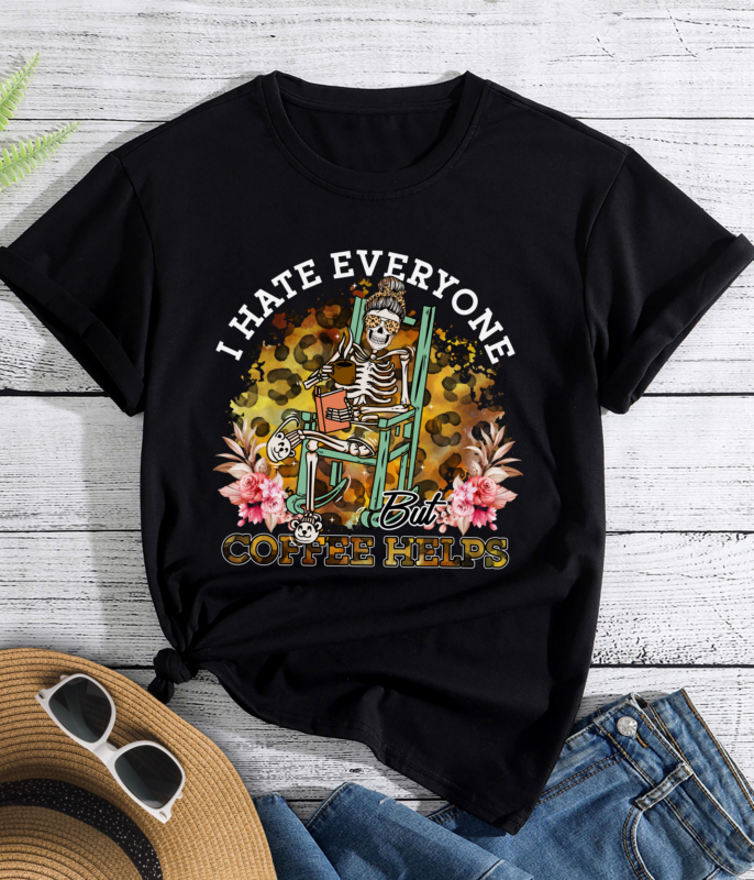 RD I Hate Everyone But Coffee Helps Retro Sublimations, Skeleton PNG, Designs Downloads, PNG Clipart, Shirt Design, Sublimation Download