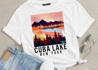Cuba Lake New York Lakelife Calm Moon T-Shirt