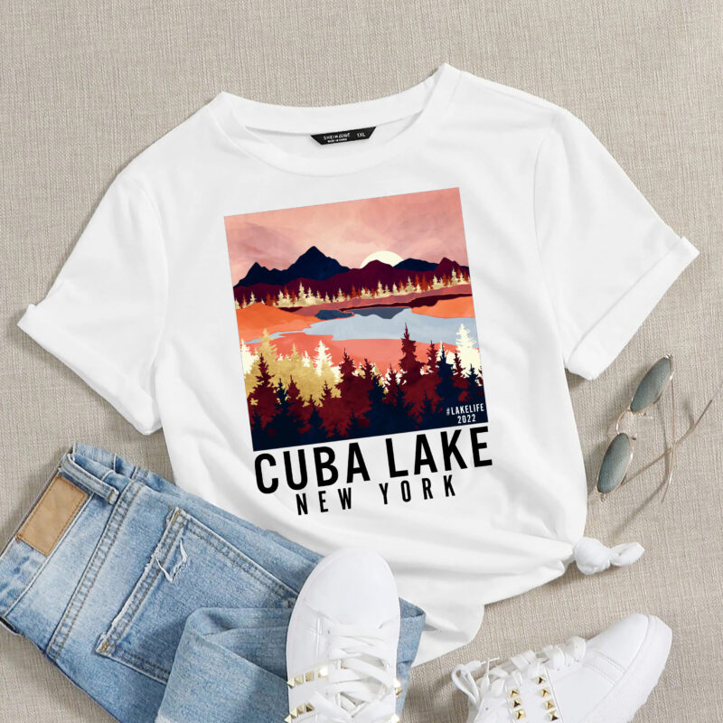 Cuba Lake New York Lakelife Calm Moon T-Shirt