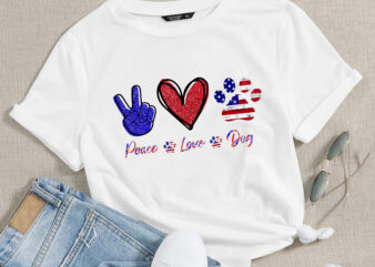 RD Peace Love Dog Lover American Flag Happy 4th Of July