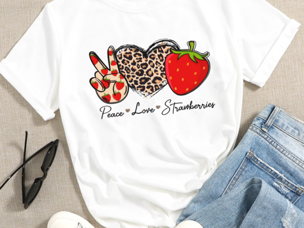 Rd peace love strawberries png, cheetah strawberries sublimation download, summer png, summer fruits png, leopard strawberries png design